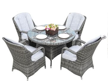 Direct Wicker Outdoor Patio 5-Piece All Weather PE Rattan Dining Set with Cushions (Color: Gray)